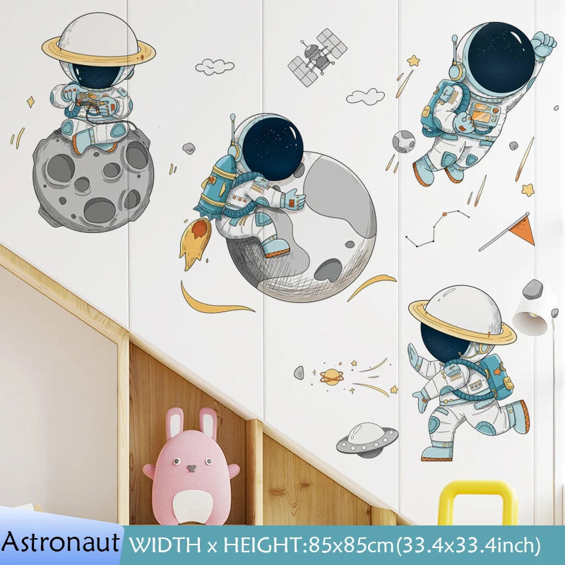 Space Astronaut Wall Stickers for Kids Rooms Nursery Wall Decoration Spaceship Vinyl DIY Wall Decals Art Murals Home Wall Decor