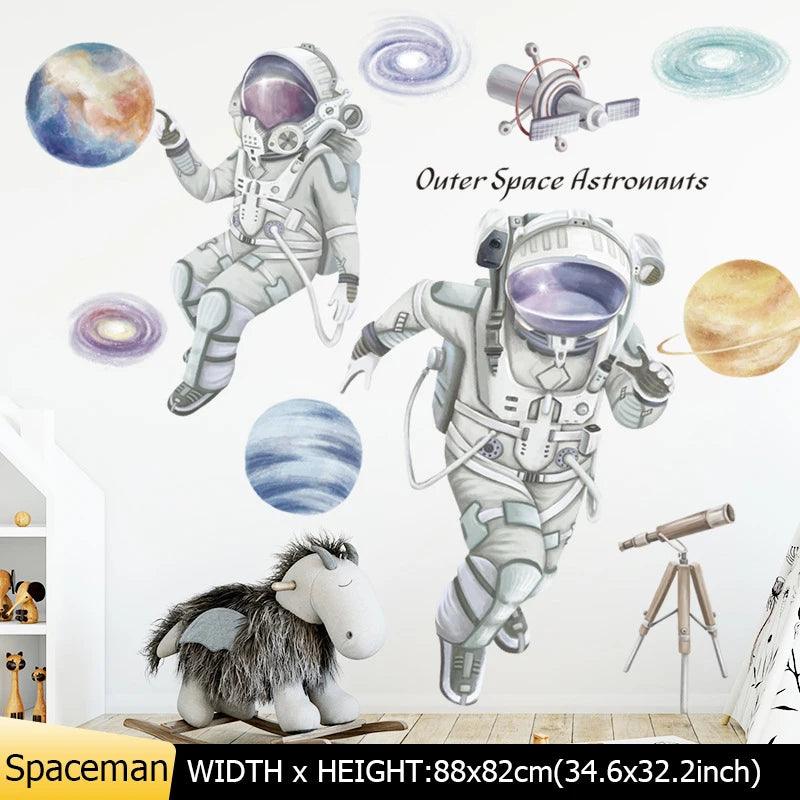 Space Astronaut Wall Stickers for Kids Room Kindergarten Wall Decoration Removable Vinyl PVC Cartoon Wall Decals Home Decor