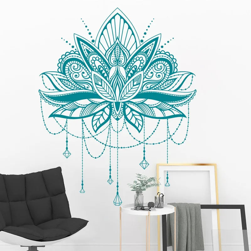 Mandala lotus dress up wall stickers boho style ethnic Indian Buddhist yoga studio home bedroom door decoration vinyl decals M6 - Erzan Home