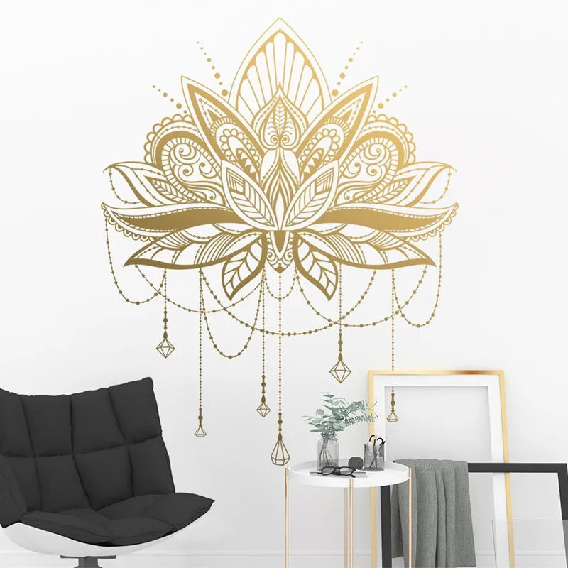Mandala lotus dress up wall stickers boho style ethnic Indian Buddhist yoga studio home bedroom door decoration vinyl decals M6 - Erzan Home
