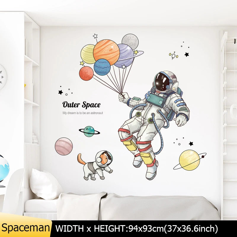 Space Astronaut Wall Stickers for Kids Room Kindergarten Wall Decoration Removable Vinyl PVC Cartoon Wall Decals Home Decor