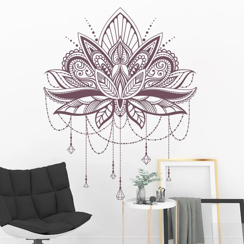 Mandala lotus dress up wall stickers boho style ethnic Indian Buddhist yoga studio home bedroom door decoration vinyl decals M6 - Erzan Home