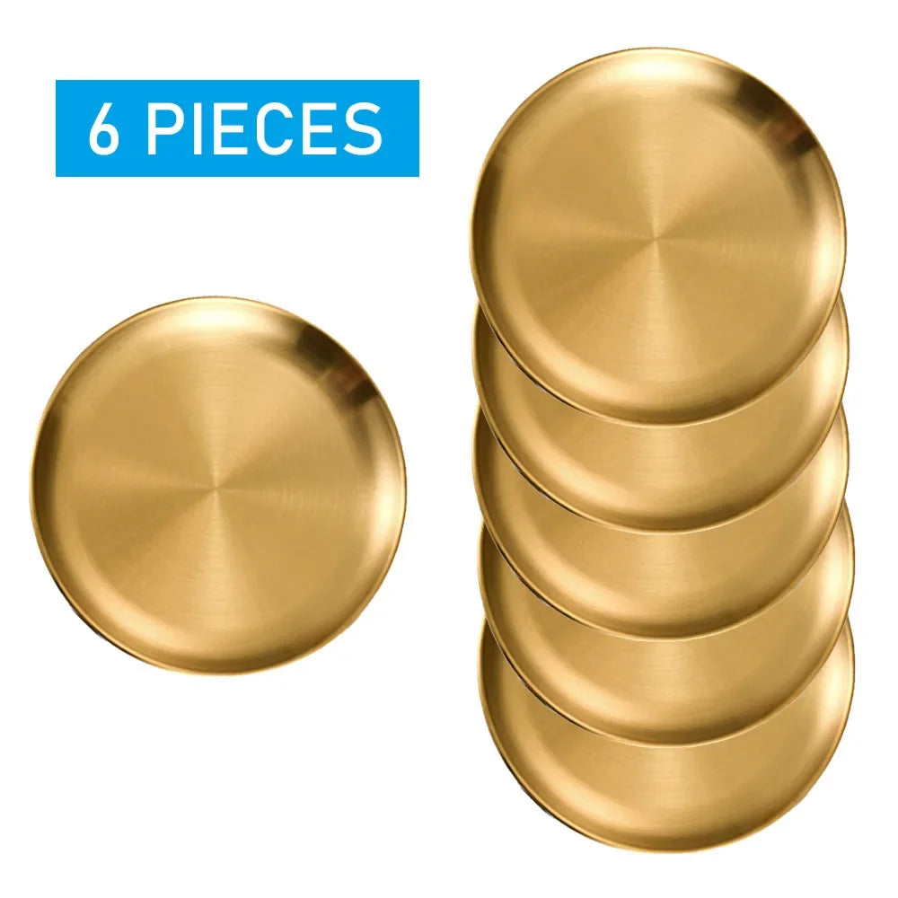 8Pcs 20/23/26cm Stainless Steels Round Plate Rust-Proof Shallow Tray Plate Camping Plate BBQ Picnic Dishes Cookware - Erzan Home