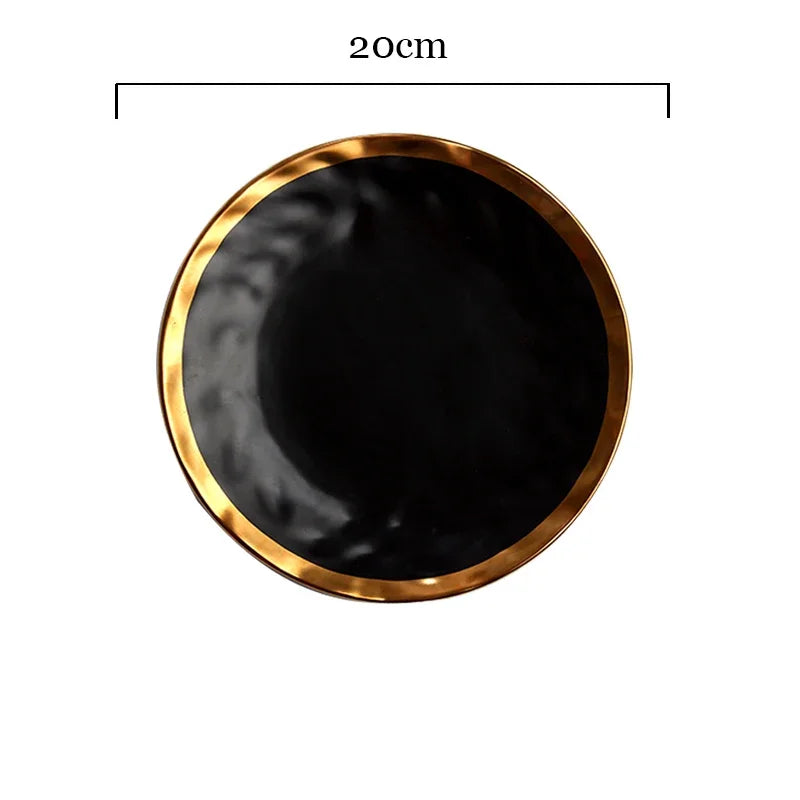 Europäischen Schwarz Gold Keramik Platte Westliche Küche Matte Goldene Hub Steak Pasta Teller Kreativität Retro Salat Gerichte