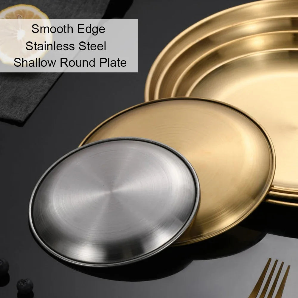 8Pcs 20/23/26cm Stainless Steels Round Plate Rust-Proof Shallow Tray Plate Camping Plate BBQ Picnic Dishes Cookware - Erzan Home