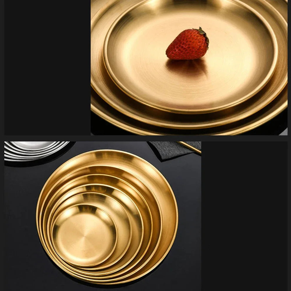 8Pcs 20/23/26cm Stainless Steels Round Plate Rust-Proof Shallow Tray Plate Camping Plate BBQ Picnic Dishes Cookware - Erzan Home
