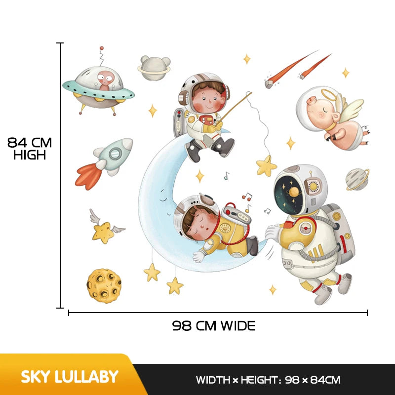 Creative Cartoon Astronaut Wall Stickers For Kids Rooms Baby Boy Bedroom Wall Decoration Home Decor Self-adhesive Vinyl Stricker