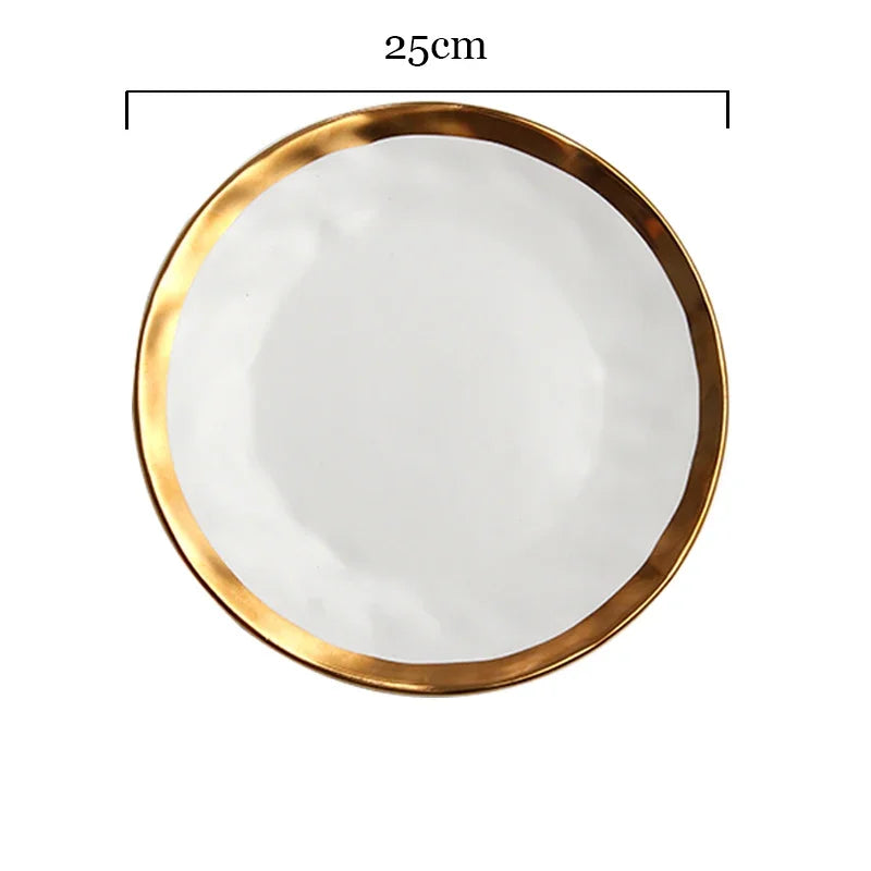 Europäischen Schwarz Gold Keramik Platte Westliche Küche Matte Goldene Hub Steak Pasta Teller Kreativität Retro Salat Gerichte