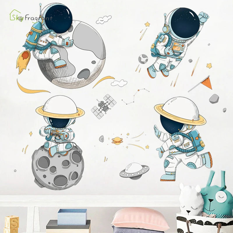 Creative Cartoon Astronaut Wall Stickers For Kids Rooms Baby Boy Bedroom Wall Decoration Home Decor Self-adhesive Vinyl Stricker