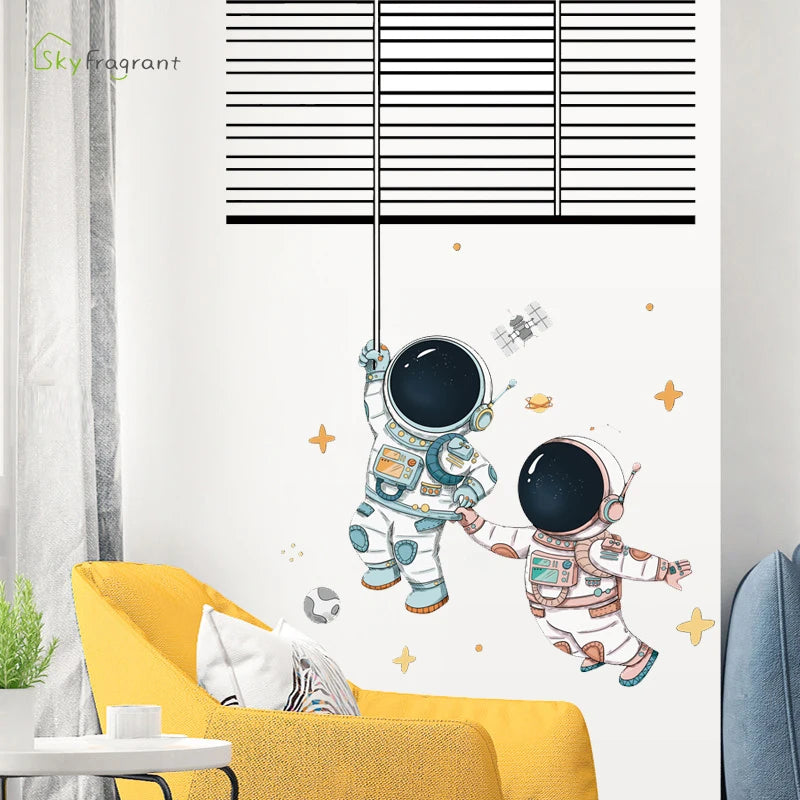 Creative Cartoon Astronaut Wall Stickers For Kids Rooms Baby Boy Bedroom Wall Decoration Home Decor Self-adhesive Vinyl Stricker