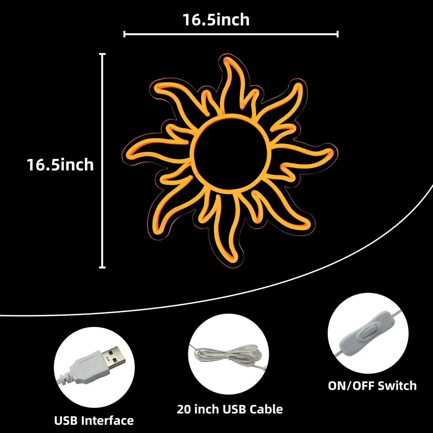 Sun Neon Signs for Wall Decor Sun Neon Led Sign for Bedroom Night Light Neon Decoration for Kids Girls Boy Room Birthday Party