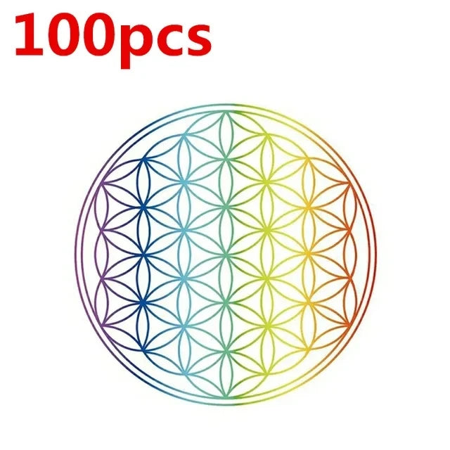 100pcs Flower of Life Energy Sticker Golden PVC Transparent 3cm Stickers