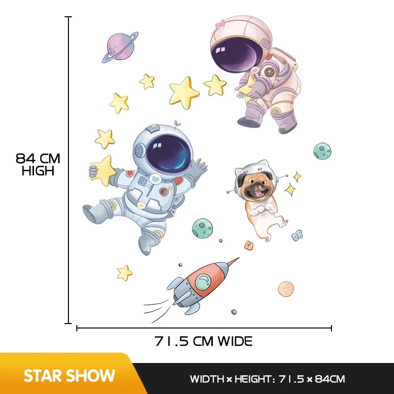 Creative Cartoon Astronaut Wall Stickers For Kids Rooms Baby Boy Bedroom Wall Decoration Home Decor Self-adhesive Vinyl Stricker