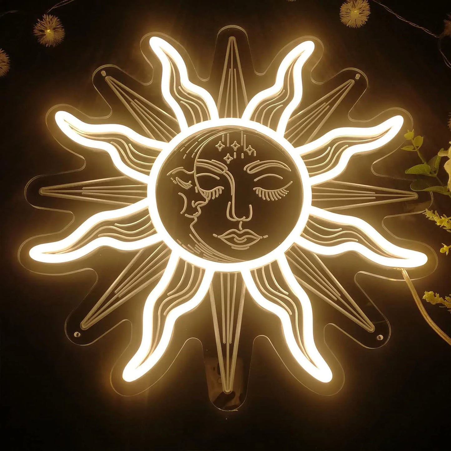 LED Retro Burning Sun and Moon Neon Wall Art Home for Bedroom Decoration Unique Large Aesthetic Light Name Neon Nightlight Room