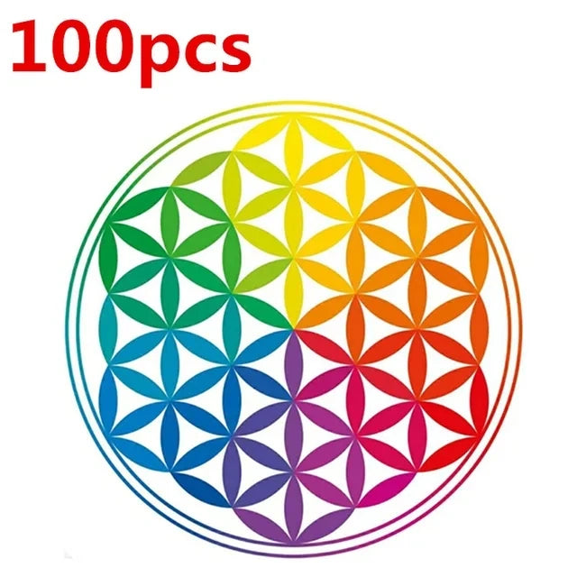 100pcs Flower of Life Energy Sticker Golden PVC Transparent 3cm Stickers