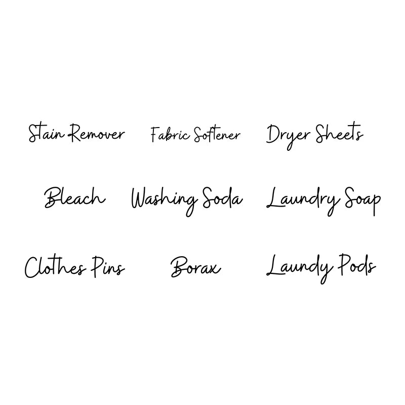 Laundry Room Organization Labels Decals Stain Remover, Dryer Sheets, Laundry Pods, Borax Storage Jar Tank Label Vinyl Sticker - Erzan Home