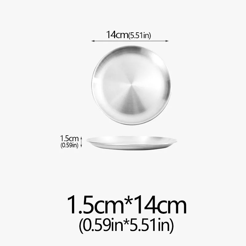 14/17/20/23/26/30CM Stainless Steel Bone Spitting Dish Gold Silver Shallow Tray Metal Dining Disc Round Plate Dessert Tableware - Erzan Home