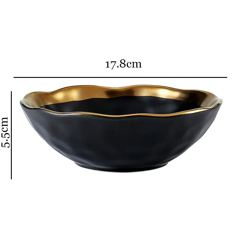 Europäischen Schwarz Gold Keramik Platte Westliche Küche Matte Goldene Hub Steak Pasta Teller Kreativität Retro Salat Gerichte