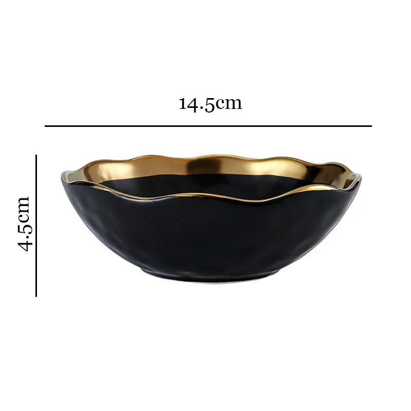 Europäischen Schwarz Gold Keramik Platte Westliche Küche Matte Goldene Hub Steak Pasta Teller Kreativität Retro Salat Gerichte