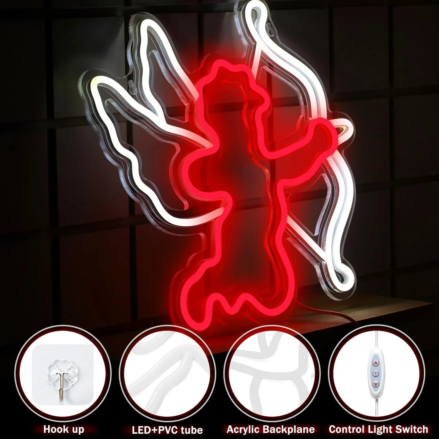 Cupid LED Neon Light - USB Powered, With Dimmer, Adjustable Brightness, Perfect for Bedrooms, Living Rooms, Romantic Decor