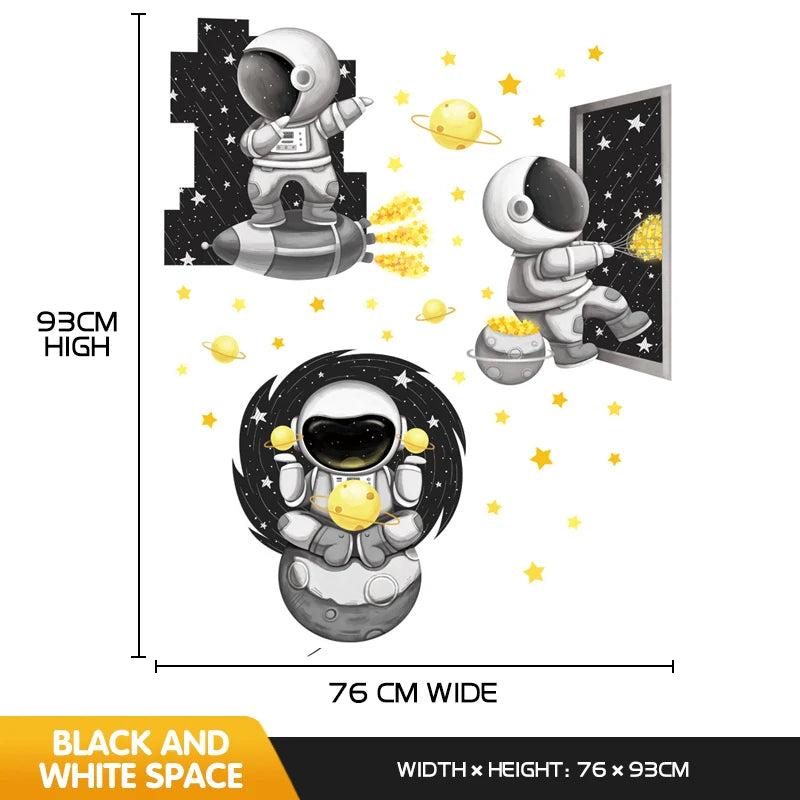 Creative Cartoon Astronaut Wall Stickers For Kids Rooms Baby Boy Bedroom Wall Decoration Home Decor Self-adhesive Vinyl Stricker