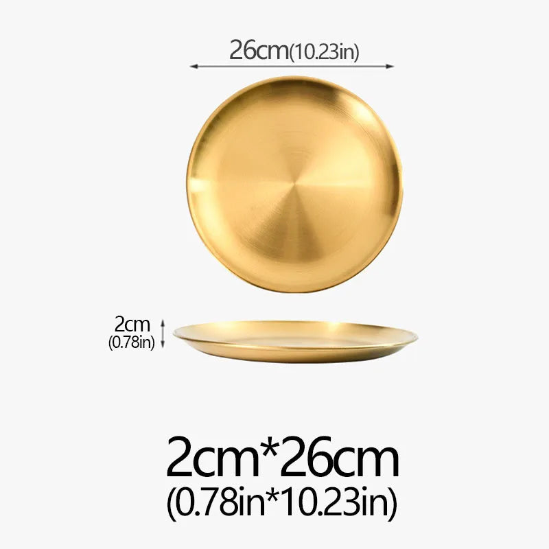 14/17/20/23/26/30CM Stainless Steel Bone Spitting Dish Gold Silver Shallow Tray Metal Dining Disc Round Plate Dessert Tableware - Erzan Home