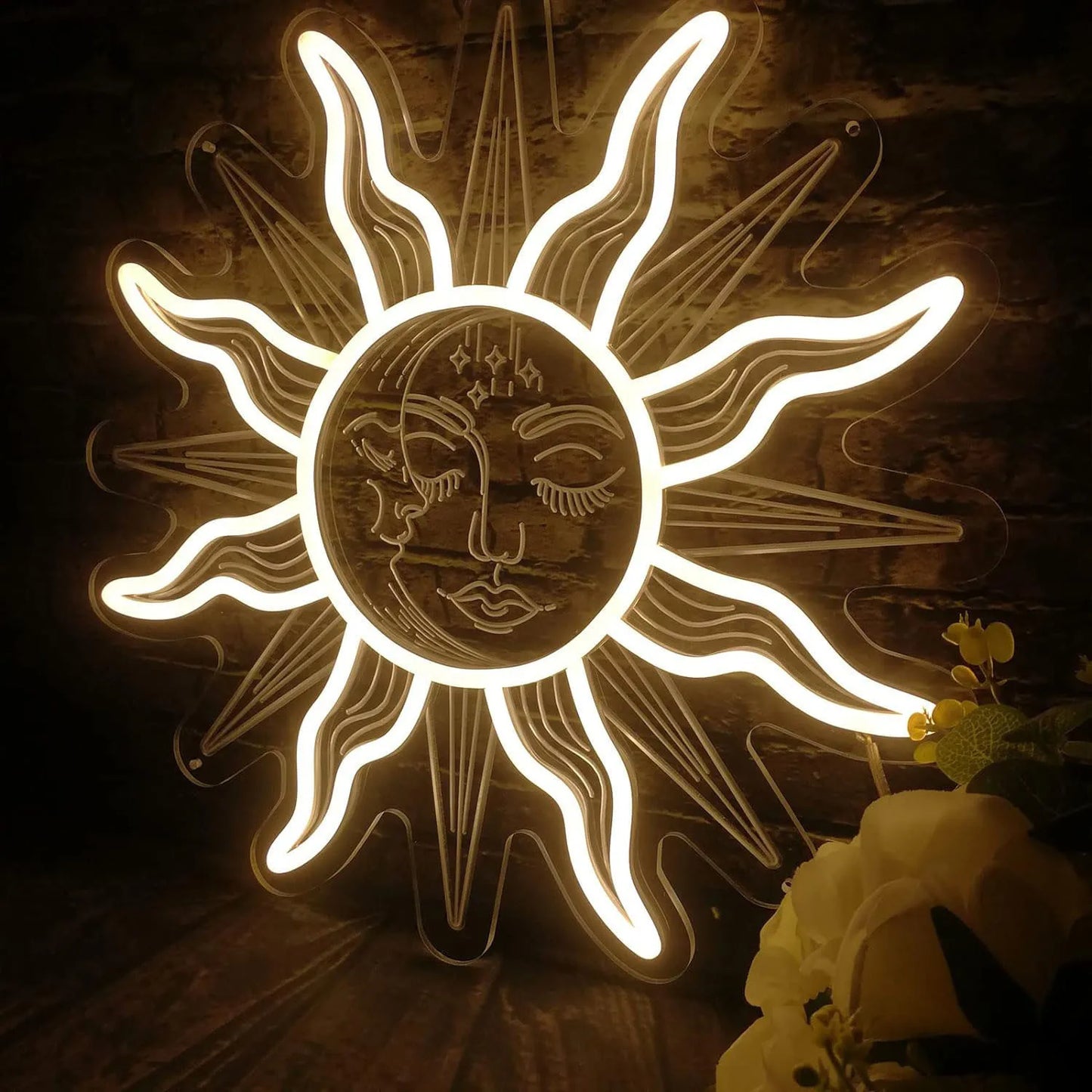 LED Retro Burning Sun and Moon Neon Wall Art Home for Bedroom Decoration Unique Large Aesthetic Light Name Neon Nightlight Room