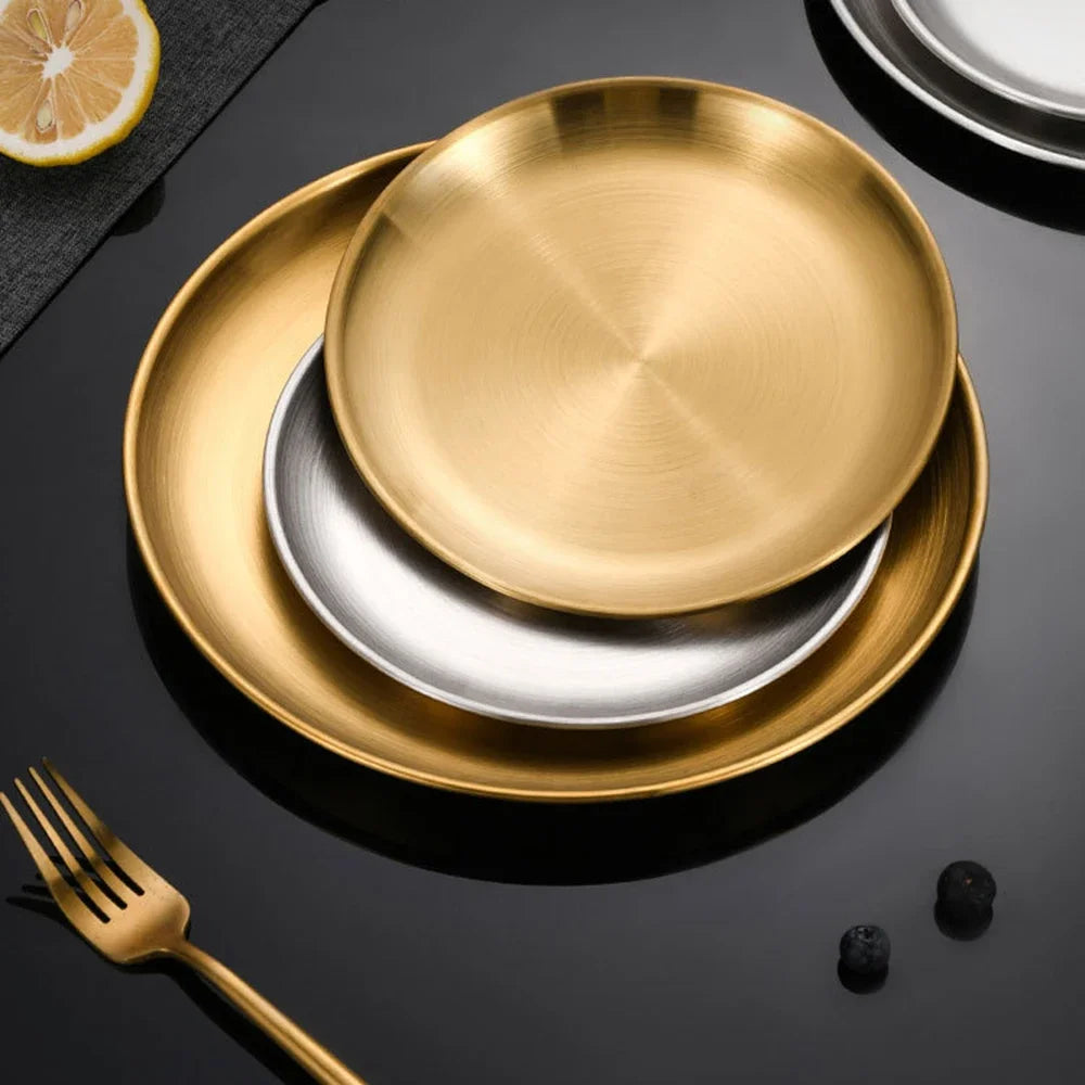 8Pcs 20/23/26cm Stainless Steels Round Plate Rust-Proof Shallow Tray Plate Camping Plate BBQ Picnic Dishes Cookware - Erzan Home