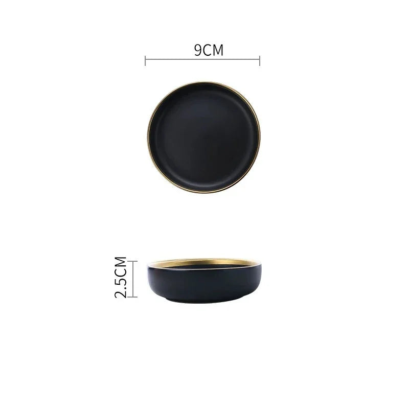 Europäischen Schwarz Gold Keramik Platte Westliche Küche Matte Goldene Hub Steak Pasta Teller Kreativität Retro Salat Gerichte