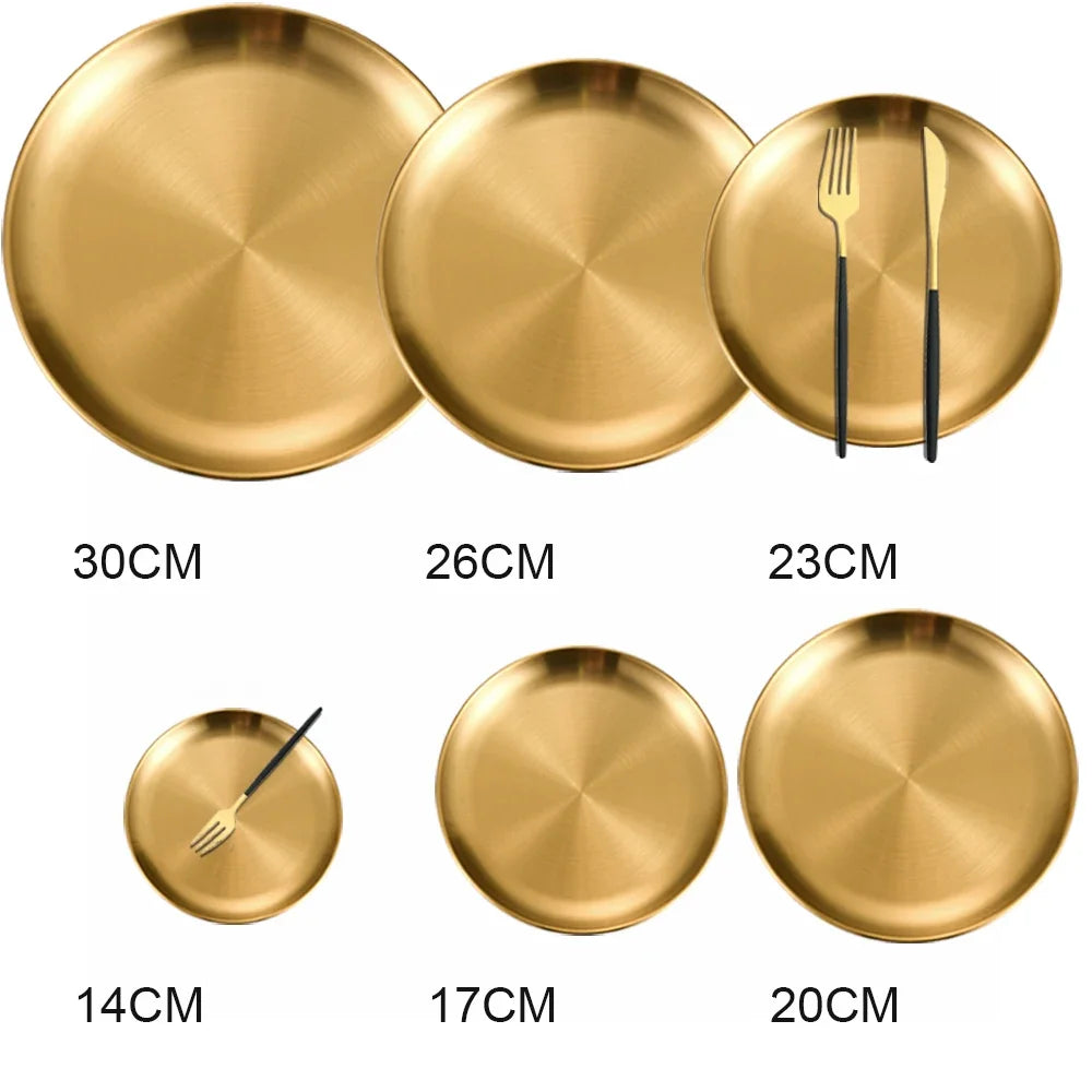 8Pcs 20/23/26cm Stainless Steels Round Plate Rust-Proof Shallow Tray Plate Camping Plate BBQ Picnic Dishes Cookware - Erzan Home