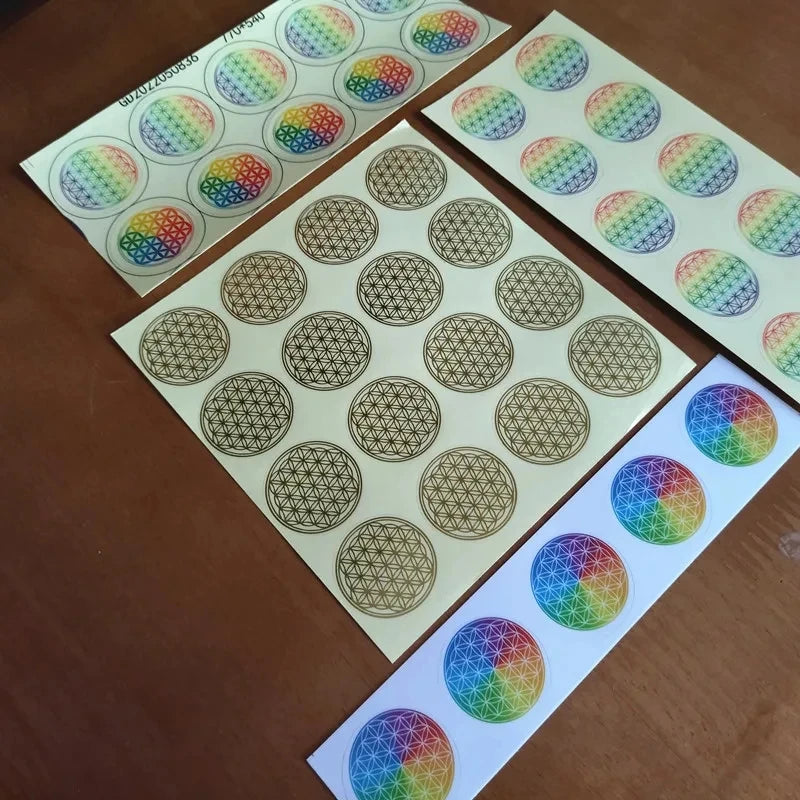 100pcs Flower of Life Energy Sticker Golden PVC Transparent 3cm Stickers
