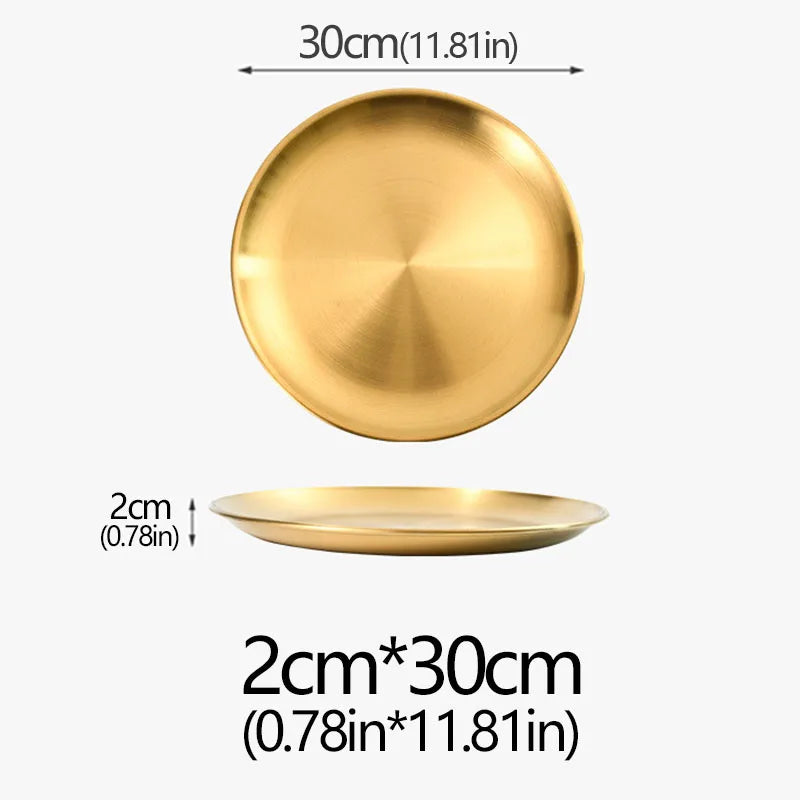 14/17/20/23/26/30CM Stainless Steel Bone Spitting Dish Gold Silver Shallow Tray Metal Dining Disc Round Plate Dessert Tableware - Erzan Home