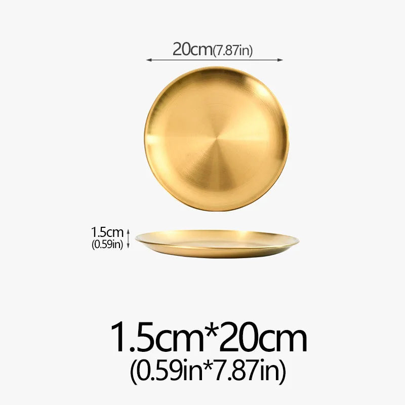 14/17/20/23/26/30CM Stainless Steel Bone Spitting Dish Gold Silver Shallow Tray Metal Dining Disc Round Plate Dessert Tableware - Erzan Home
