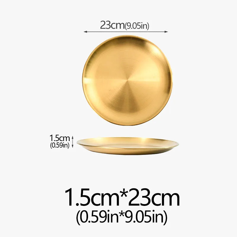 14/17/20/23/26/30CM Stainless Steel Bone Spitting Dish Gold Silver Shallow Tray Metal Dining Disc Round Plate Dessert Tableware - Erzan Home