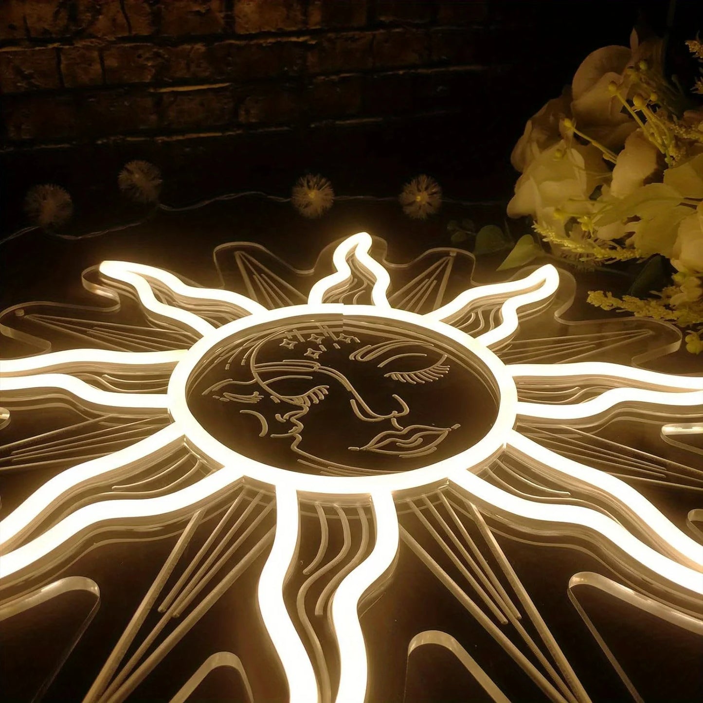 LED Retro Burning Sun and Moon Neon Wall Art Home for Bedroom Decoration Unique Large Aesthetic Light Name Neon Nightlight Room