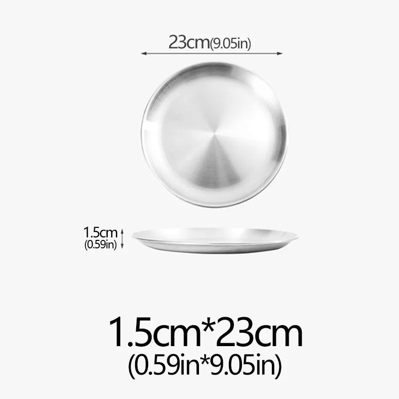 14/17/20/23/26/30CM Stainless Steel Bone Spitting Dish Gold Silver Shallow Tray Metal Dining Disc Round Plate Dessert Tableware - Erzan Home