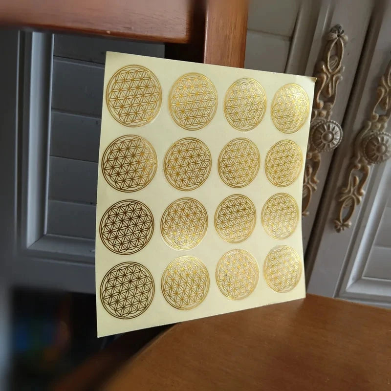 100pcs Flower of Life Energy Sticker Golden PVC Transparent 3cm Stickers