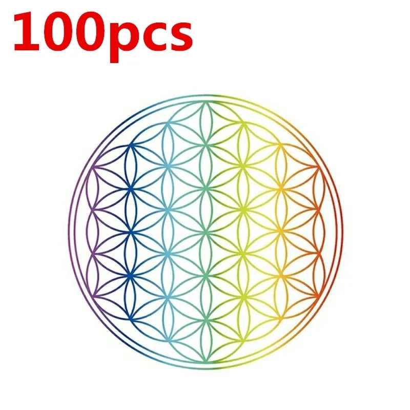 100pcs Flower of Life Energy Sticker Golden PVC Transparent 3cm Stickers