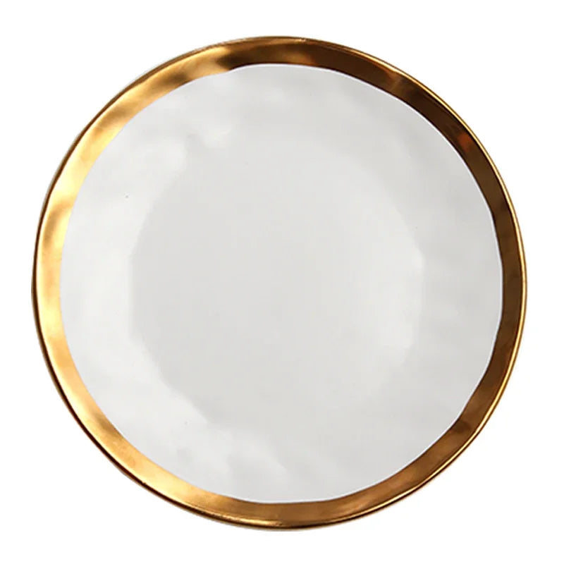 Europäischen Schwarz Gold Keramik Platte Westliche Küche Matte Goldene Hub Steak Pasta Teller Kreativität Retro Salat Gerichte