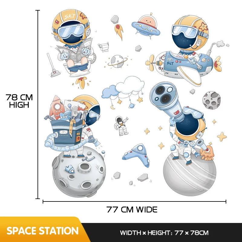 Creative Cartoon Astronaut Wall Stickers For Kids Rooms Baby Boy Bedroom Wall Decoration Home Decor Self-adhesive Vinyl Stricker