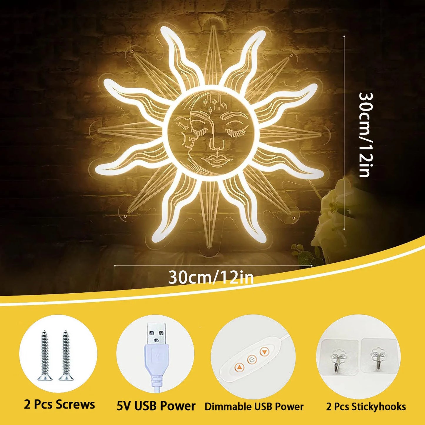 LED Retro Burning Sun and Moon Neon Wall Art Home for Bedroom Decoration Unique Large Aesthetic Light Name Neon Nightlight Room