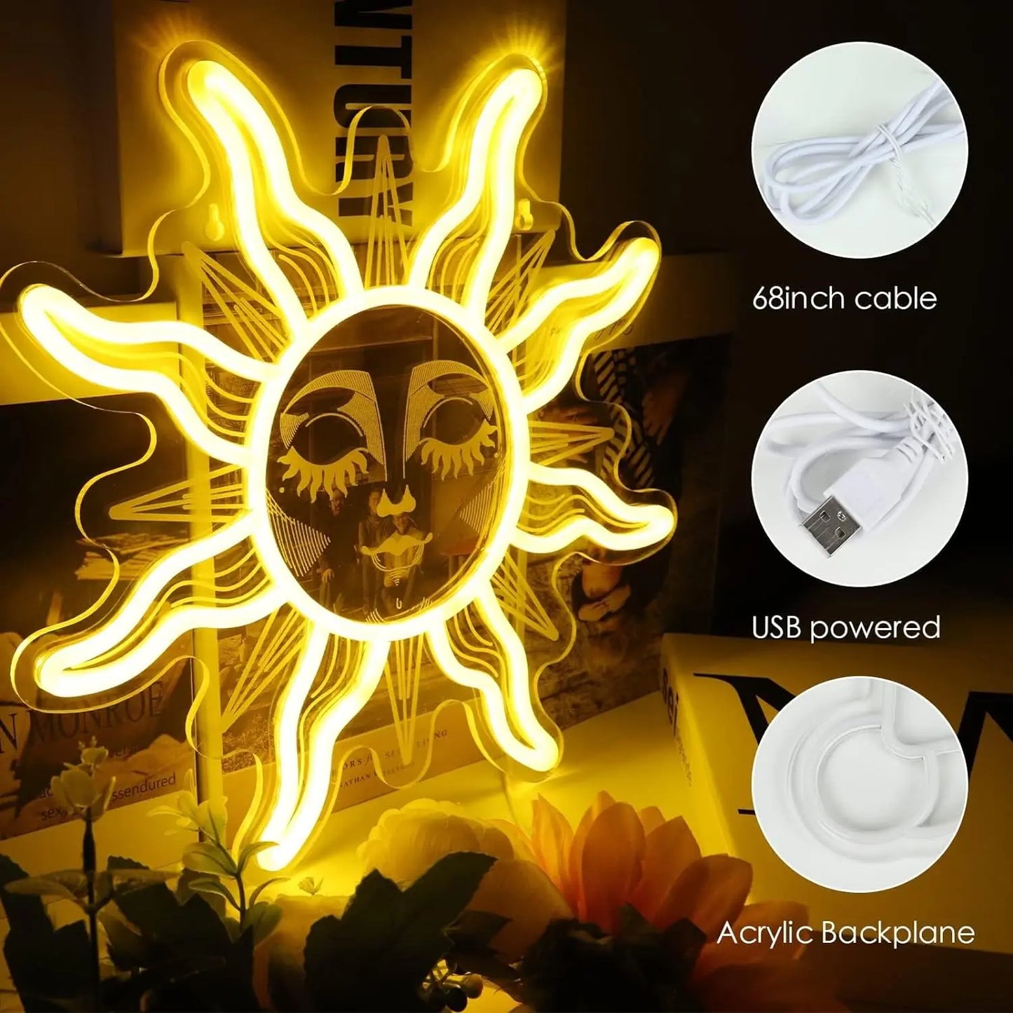 Sun and Moon Neon Signs LED Neon Light Sign Light Up Neon Signs Bedroom Home Bar Wedding Birthday Party Decor Holiday Gifts
