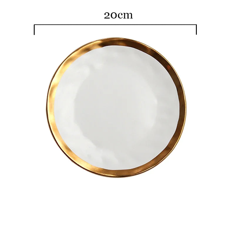 Europäischen Schwarz Gold Keramik Platte Westliche Küche Matte Goldene Hub Steak Pasta Teller Kreativität Retro Salat Gerichte