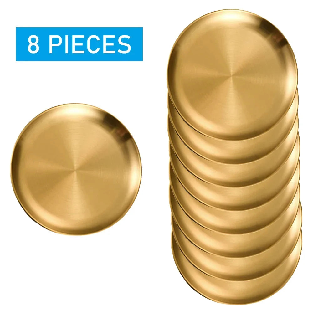 8Pcs 20/23/26cm Stainless Steels Round Plate Rust-Proof Shallow Tray Plate Camping Plate BBQ Picnic Dishes Cookware - Erzan Home