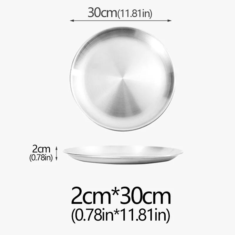 14/17/20/23/26/30CM Stainless Steel Bone Spitting Dish Gold Silver Shallow Tray Metal Dining Disc Round Plate Dessert Tableware - Erzan Home