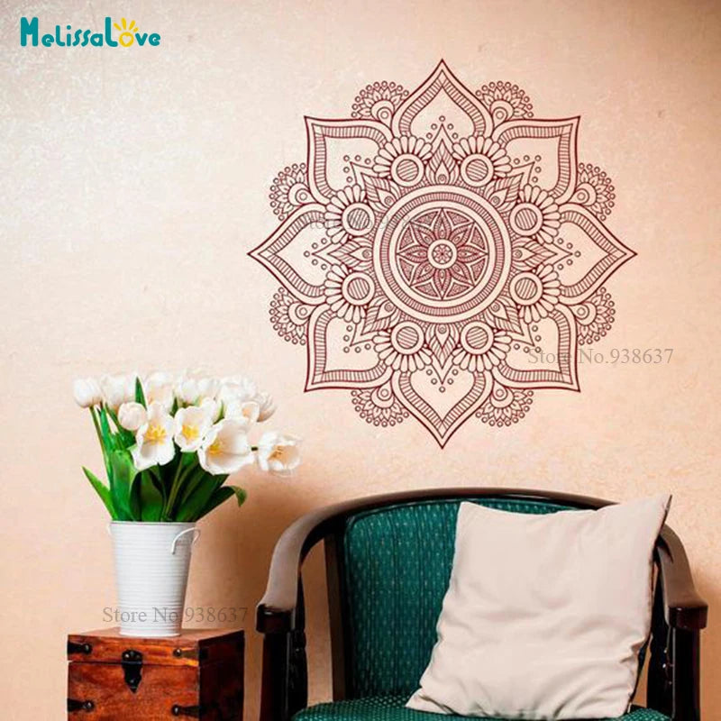 Mandala Wall Art Sticker Stencil Home Decor Headboard Living Room Bedroom Self-adhesive Exquisite Murals Gift B938 - Erzan Home