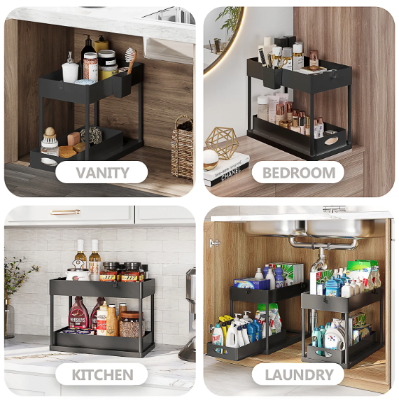 Storage Bud Under Sink Organizer and storage, Pull Out Bathroom Cabinet Organizer, Under Sink Storage for Kitchen Bathroom Cabinet, Under Cabinet Organizer, Black