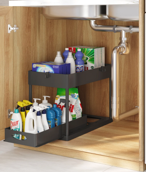 Storage Bud Under Sink Organizer and storage, Pull Out Bathroom Cabinet Organizer, Under Sink Storage for Kitchen Bathroom Cabinet, Under Cabinet Organizer, Black